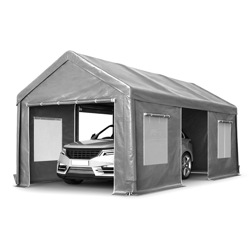 10 pi. L 20 pi. Auvent de garage portatif en acier galvanisé D Carport, gris