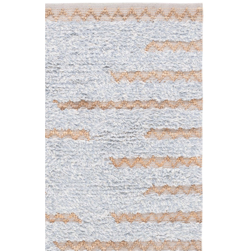 Tapis abstrait gris en laine, en jute et en coton tissé à la main Kensen, Rectangle 8 pi x 10 pi