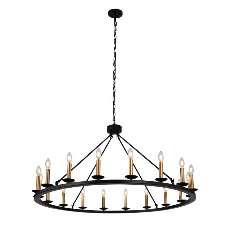 Armistead 18 - Light Wagon Wheel Chandelier, Black/Gold