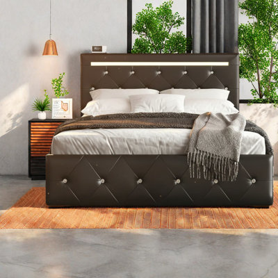 Modern Led Bed Frame With Storage Drawers And Adjustable Headboard