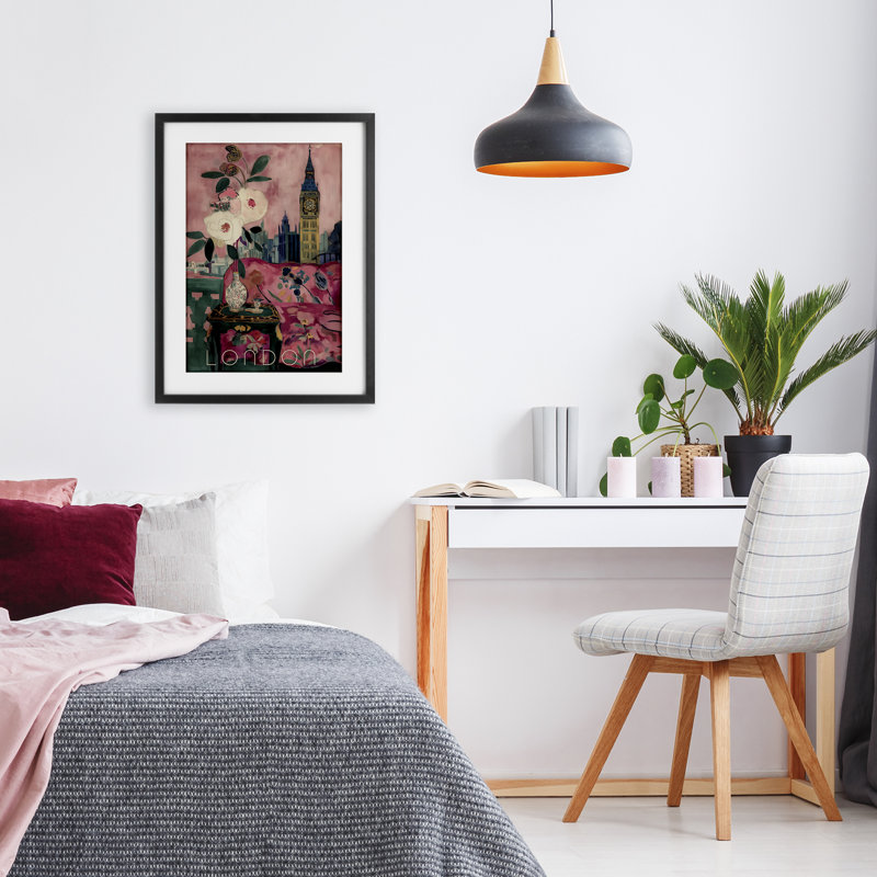 «London Spring Blossoms», reproduction sous verre encadrée, design par Annabelle Hall, H 20 po x l 14 po, Cadre noir minuit