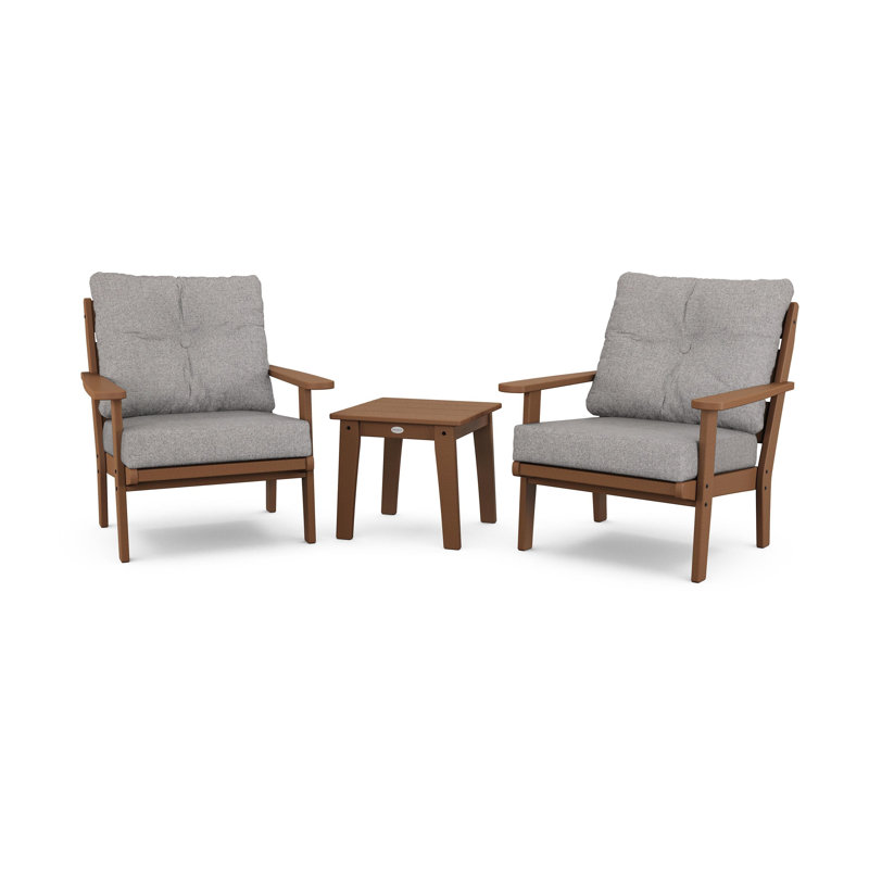 Lakeside 3-Piece Deep Seating Chair Set, Teak, Grey Mist