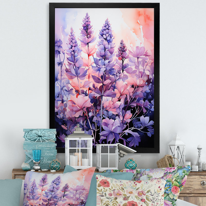 «Meadow Lavender Enchantment I», art mural sur toile floral et botanique, Cadre photo noir, H 32 po x l 24 po x P 1 po