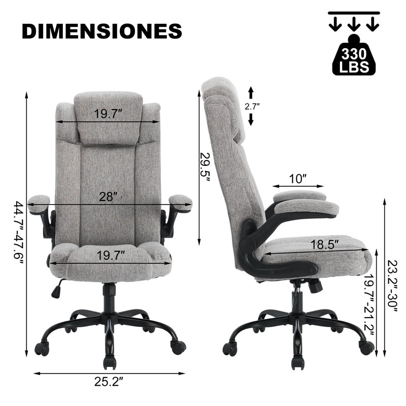 Fauteuil de direction ergonomique réglable à dossier haut en tissu (gris), Gris