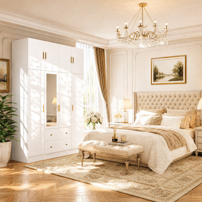 Armoire 4 tiroirs 2 tiroirs avec armoire, Blanc / Blanc