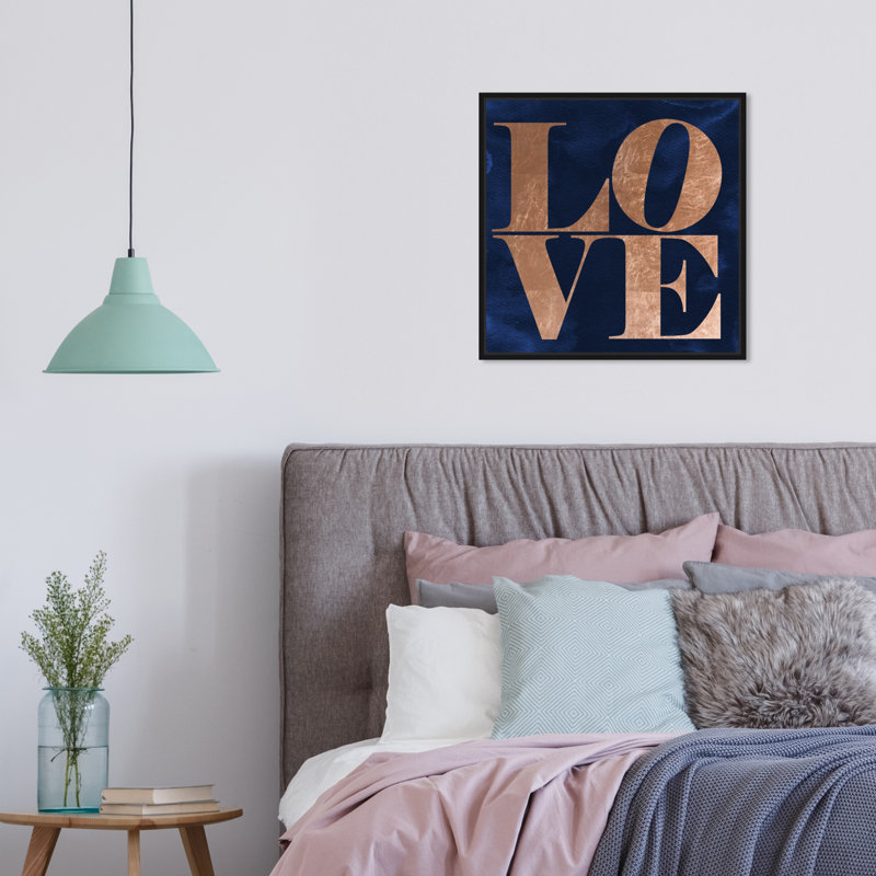 Art mural sur toile en or massif et cuivre, Cadre en bois noir, H 17 po x l 17 po