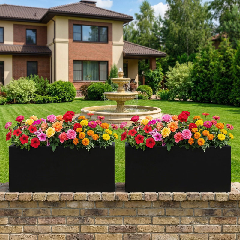 10" H x 24" W Outdoor/Indoor Rectangle Planter Box Metal Garden Bed Planter with Drainage Holes for Patio Lawn, Set of 2