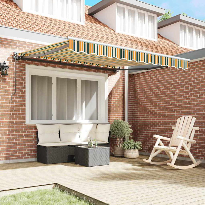 Brayden Studio Retractable Door / Window Awning, Yellow/Green/White, 300 cm W x 250 cm D