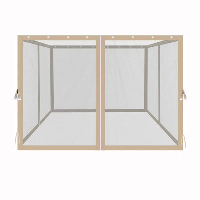 10 po x 10 pi, filet de jardin à 4 côtés, beige avec fermetures à glissière, l 116,5 po, P, 81,1 po, attaché facilement par des anneaux à pression et deux sangles de fixation sécurisées aux filets de patio des coins, centre en maille à côtés, taille X,
