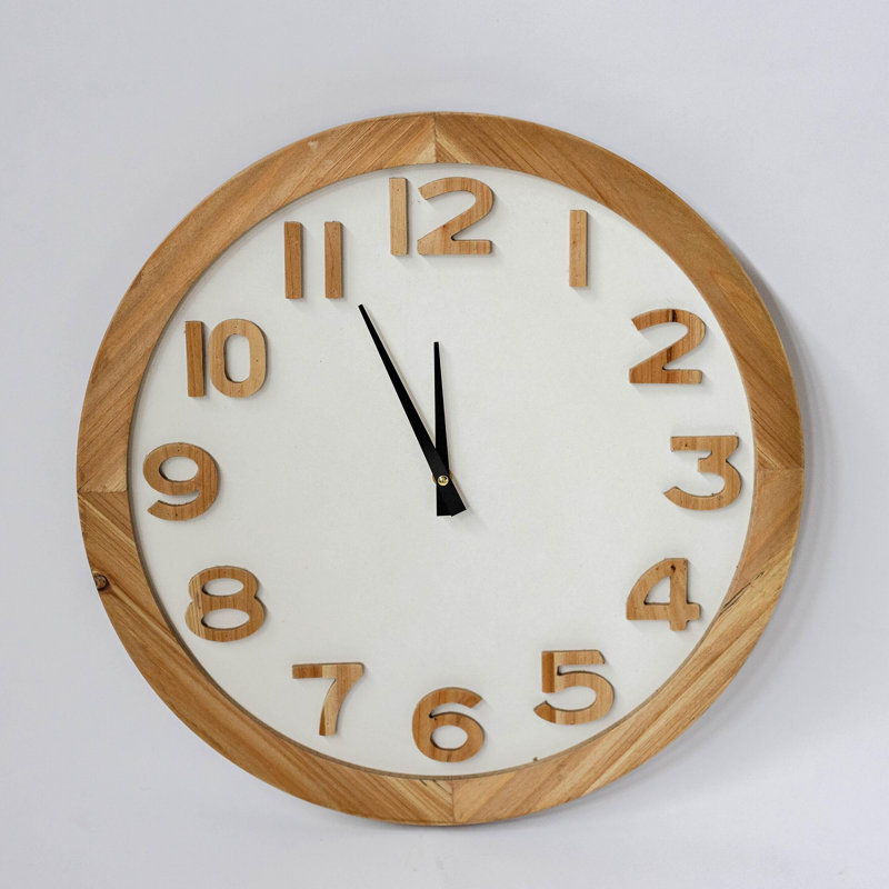 Brown Frame And Numbers On White Wall Clock
