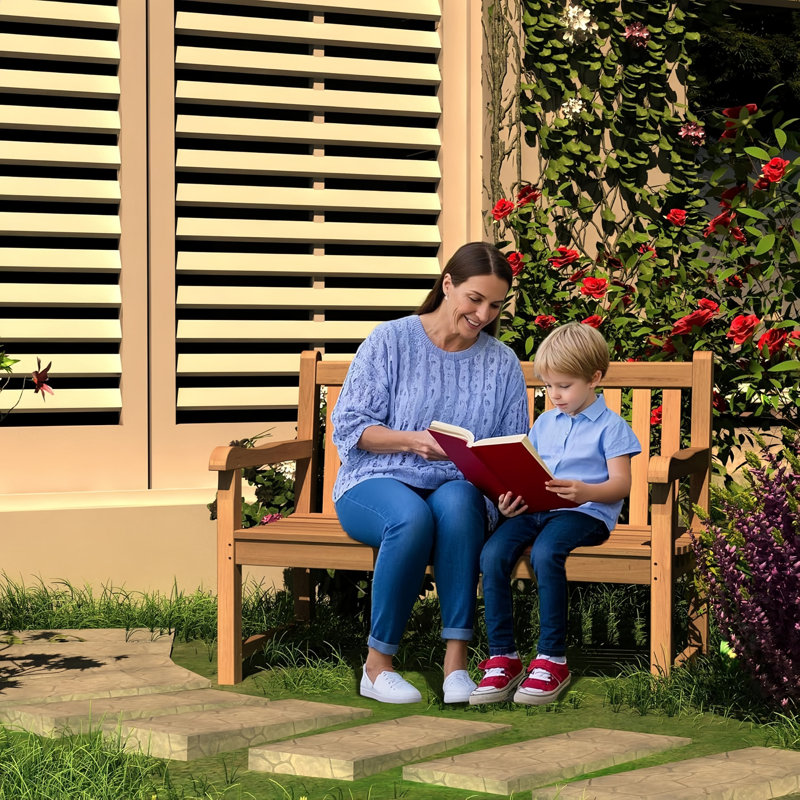  Banc de jardin extérieur en teck de 47 po avec dossier courbé et accoudoirs Yardgrace