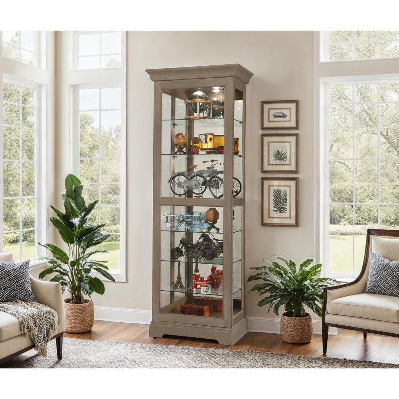 Martindale Solid Wood Lighted Curio Cabinet, Gray