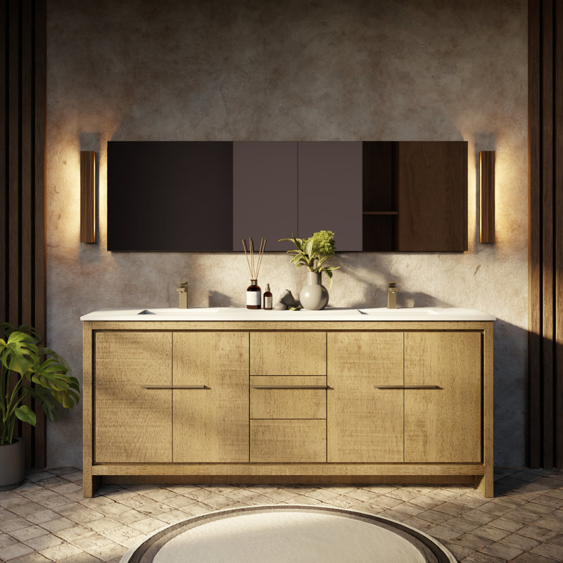 Lafarre Lafarre 80 in W x 20 in D Double Bath Vanity, Rustic Acacia, White Cultured Marble