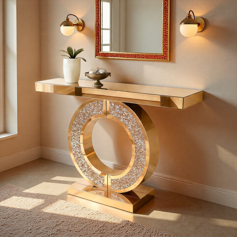 Console en O avec miroir, Brun