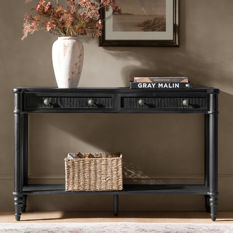 Kaybri Derk 47" Transitional Fluted Console Table with 2 Storage Drawer and Simple Assembly, Black