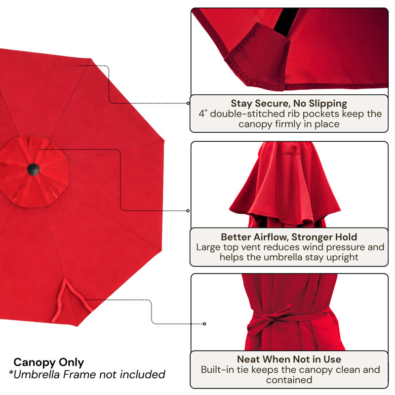 Auvent de remplacement pour parasol rond 9 '8 baleines en rouge, Rouge