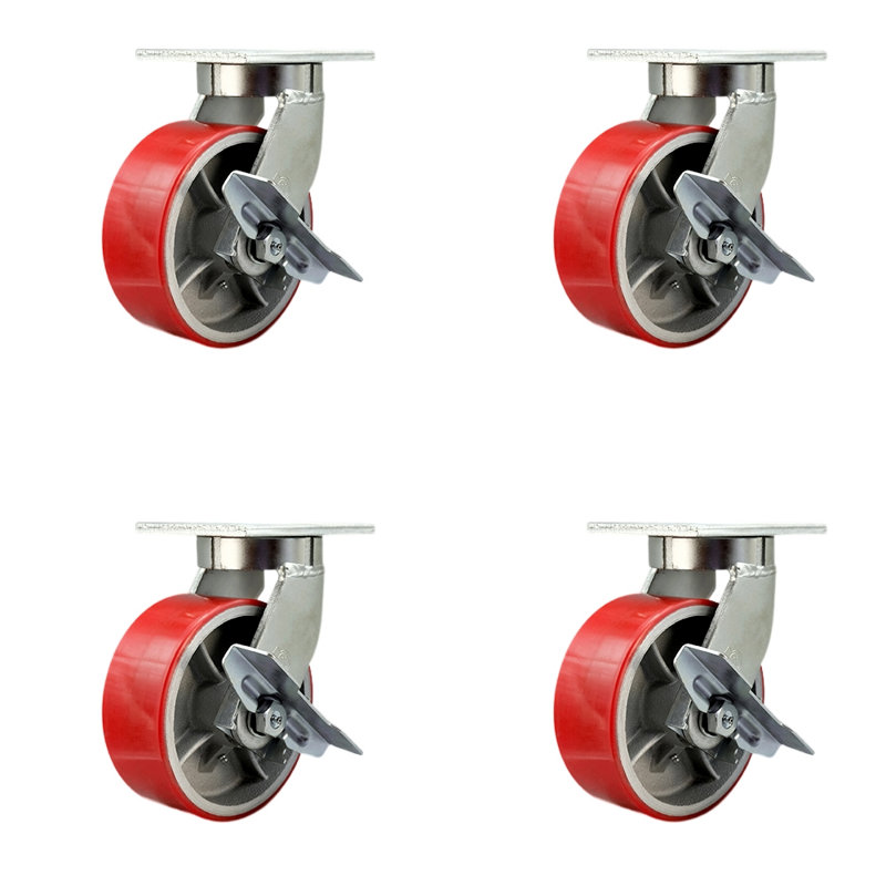 Ensemble de roulettes pivotantes robustes en poly sur fonte avec freins, ensemble 4