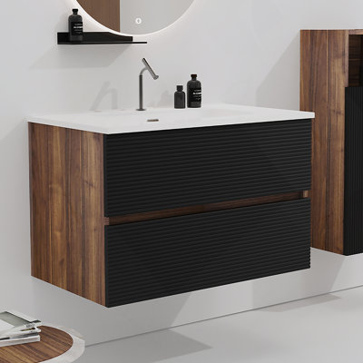 Meuble-lavabo mural avec lavabo en céramique intégré, meuble-lavabo flottant pour salle de bain moderne