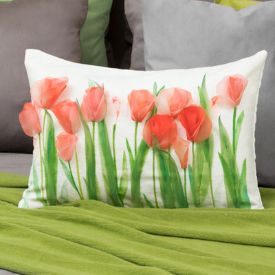 Decorative 3D Tulip Flowers Throw Pillow Cover Accent Floral Pillowcase 14 x 20 Inch