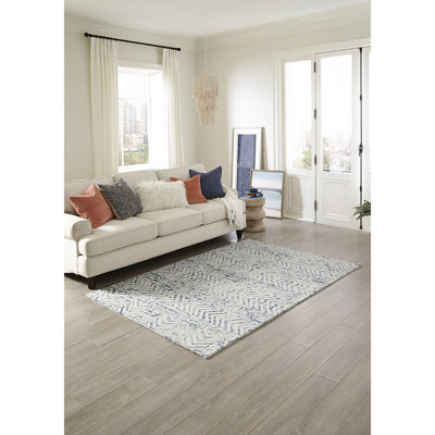 Tapis bleu / blanc en laine touffeté à la main Southwestern