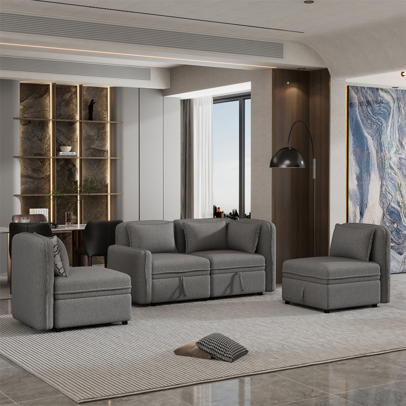 Canapé modulaire 6 pièces Maquan, Gris chenille