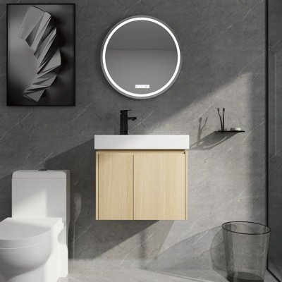 Meuble-lavabo flottant 24 po, lavabo moderne avec lavabo en céramique et armoire en bois 24 po