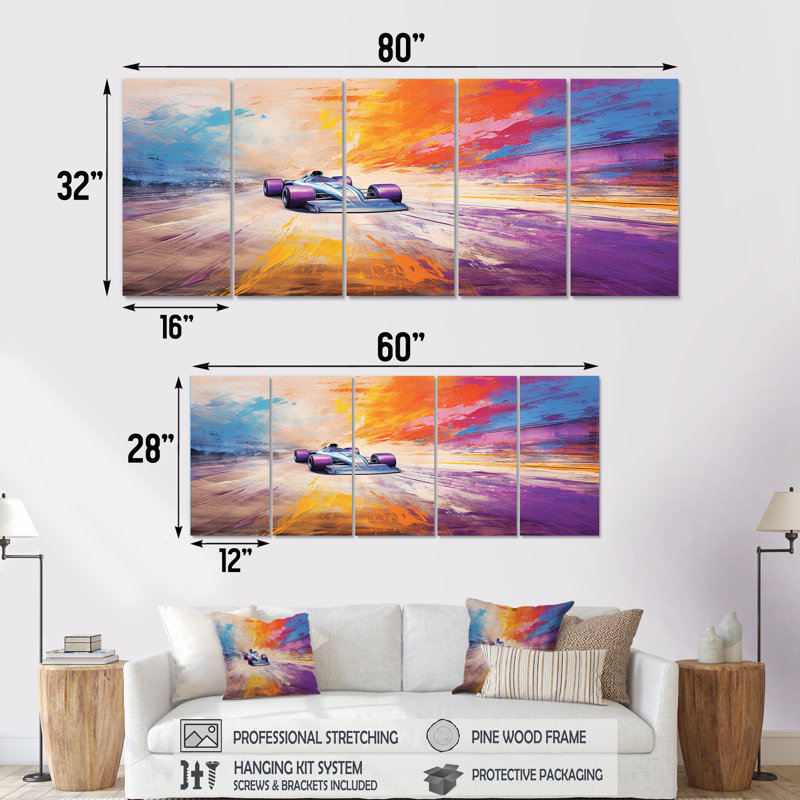 5 pièces d'art sur toile, H 28 po x l 60 po