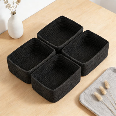 Ensemble de 4 paniers de rangement tissés à la main, organisateurs de corde en coton tissé à la main pour étagères, placard, bureau et rangement de jouets, paniers rectangulaires décoratifs pour l'organisation à domicile