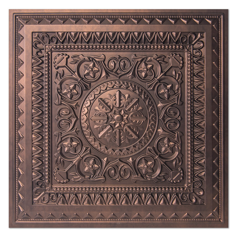 2 pi X 2 pi Carreau de plafond en PVC à coller, carreau de plafond imperméable (48 pieds carrés / caisse), Bronze foncé