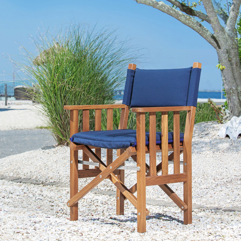 Chaise de réalisateur pliante en teck de qualité supérieure Hemmingway, Bleu marine