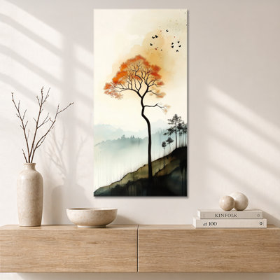 «Rustic Wall Art - Warm Oak Ember Tree Hills I», reproduction d'art métallique