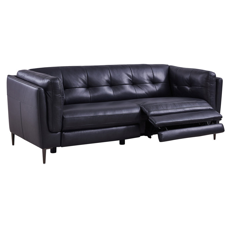 Goodner 86'' Leather Power Reclining Sofa, Navy Genuine Leather