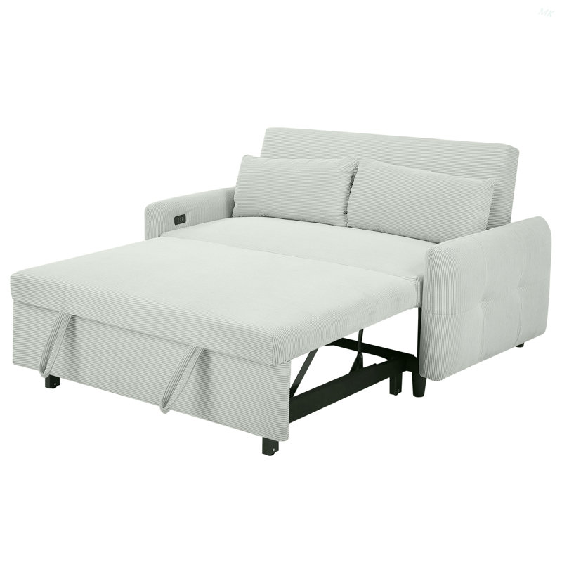 Canapé-lit 57,48 "convertible 2 places avec canapé-lit et canapé-lit moderne avec deux coussins décoratifs et ports USB pour le salon