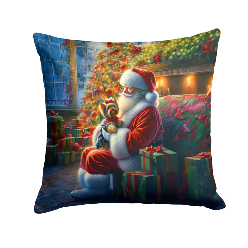 Coussin décoratif Yorkshire Terrier Yorkie and Santa Claus, H 14 po x l 14 po