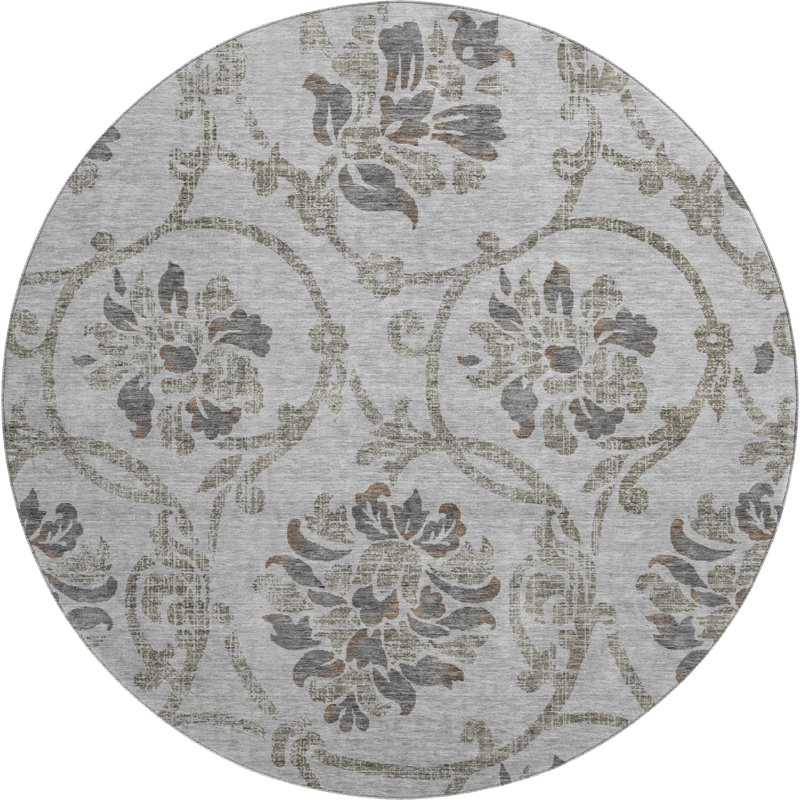 Premium Machine Washable Prisco Gray Rug, Round 8'