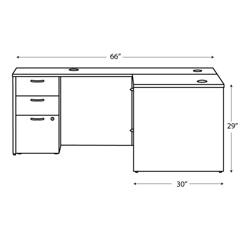 Bureau Mod avec double caisson Mod, Teck ardoise, L 66 po x P 72 po x H 29 po