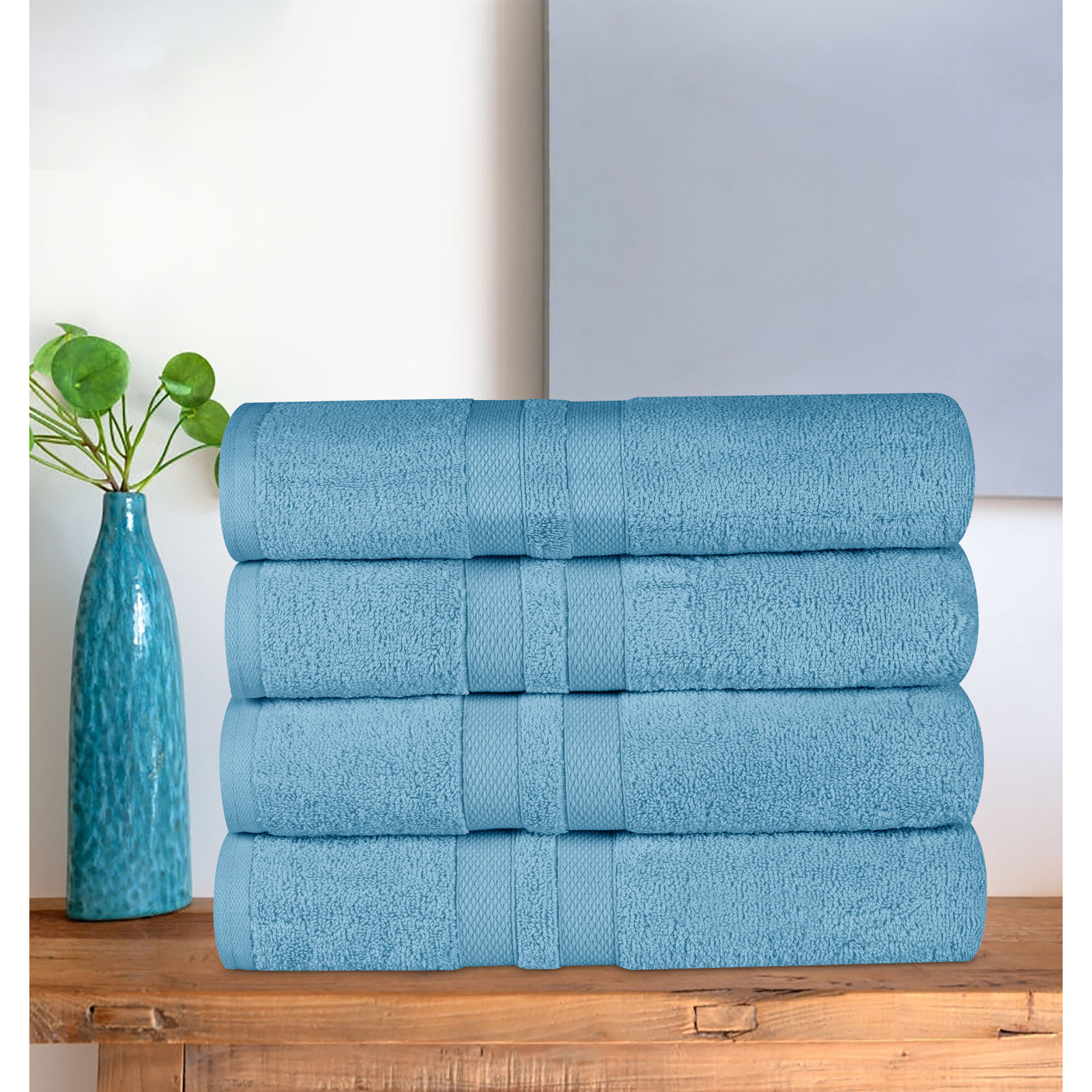 Quick-Drying Cotton Bath Towel Set, Denim Blue