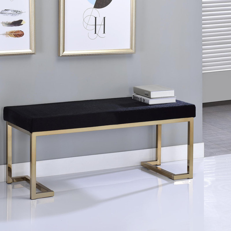 Boice Black Fabric & Champagne Finish Bench