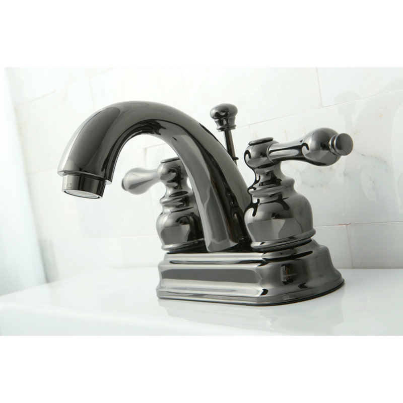 Kingston Brass Water Onyx Two-Handle 3-Hole Deck Mount 4" Centerset Bathroom Faucet with Plastic Pop-Up