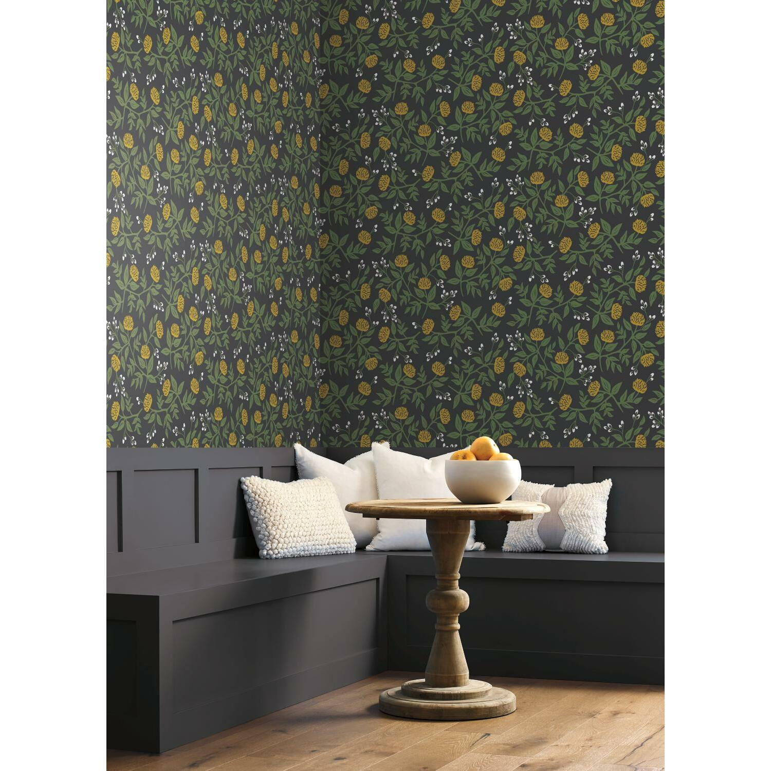 Peonies Wallpaper Roll, Black/Gold
