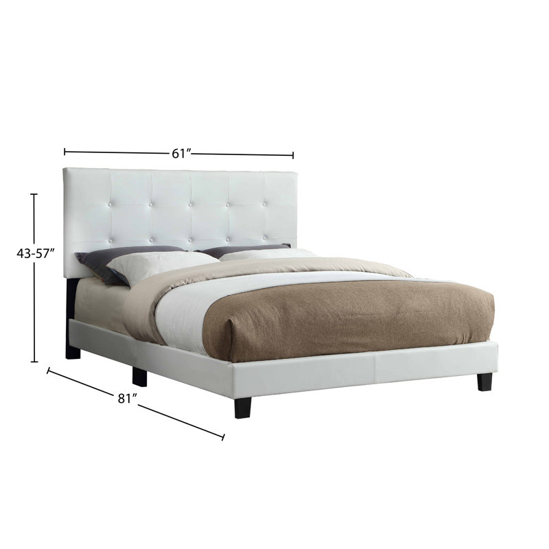 Adjustable Upholstered Platform Bed with Button Tufted Headboard, Modern Linen & Faux Leather Bed Frame, White, Queen, White
