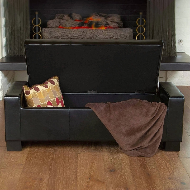 Banc de rangement en similicuir Helki, Noir