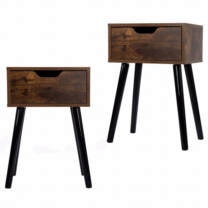 Table d'appoint en bois, ensemble de 2 tables de bout Mid-Century, 1 tiroir de rangement, table de chevet (table de chevet)