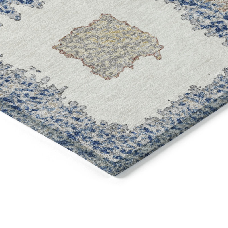 Machine Washable Indoor/Outdoor Xhevrie Navy Rug, Rectangle 10 pi x 14 pi