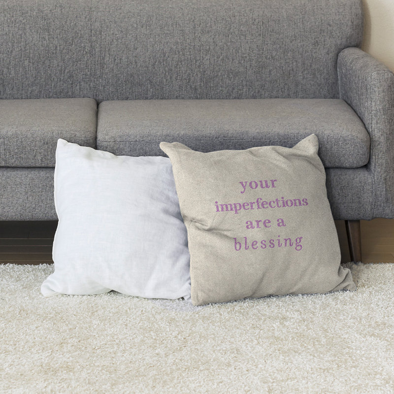 Coussin de sol, 40 po x 40 po, Blanc / violet