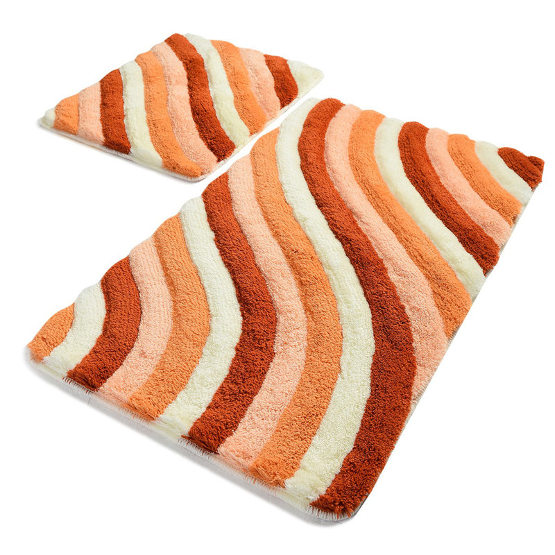 Caulkins 2 Piece Bath Rug Set, Salmon/White