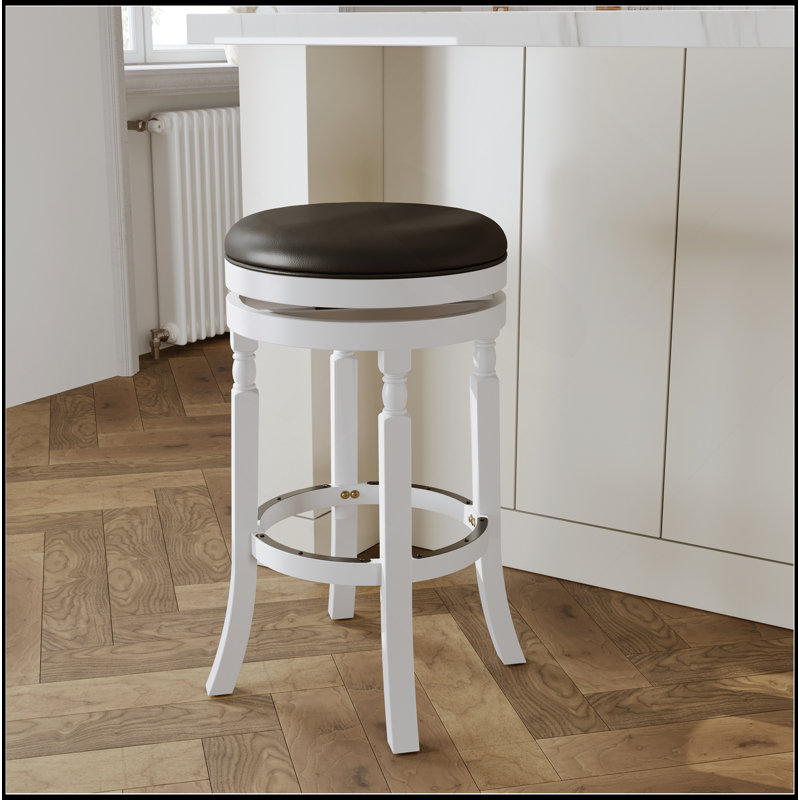 Tabouret 30 ", siège en cuir vieilli, Blanc, Noir
