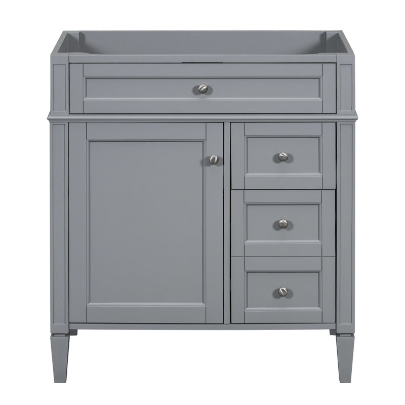 Armoire de salle de bain 30 po - gris moderne avec mouvement de tiroir lisse, 2 tiroirs, tiroir de meuble-lavabo avec tablette basculante et amplificateur, organisateur de porte facile à assembler