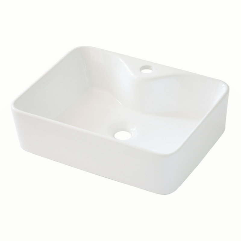 19" White Ceramic Rectangular Vessel Bathroom Sink