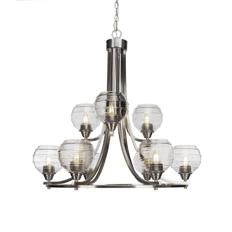 Lustre 9 lumières Soldado, Transparent, Nickel brossé